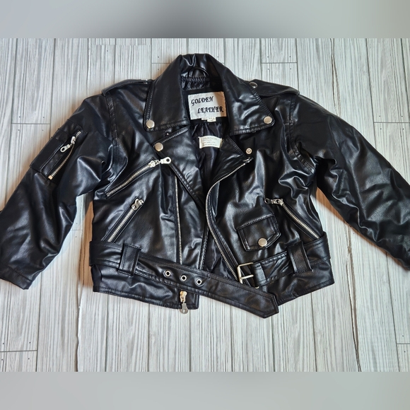 Children's Black Leather Biker Jacket Size 5T - Picture 2 of 16